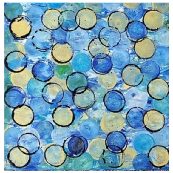 Hand Crafted Abstract Design Blue and Black 12x12 Inches Canvas Picture - Picture 2 of 4